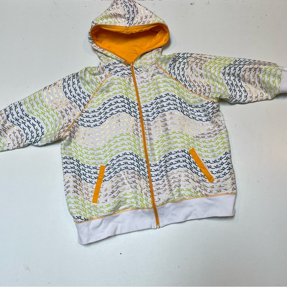 ROCAWEAR Hoodie. Sz 2XL. Full zip. White w/ green gold